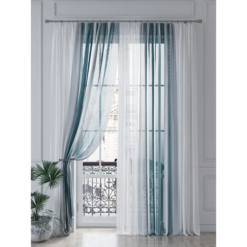 Фото 4 Тюль на ленте At Home Шеренквирс 150x260 см вуаль цвет серебристый/белый/серый AA542044