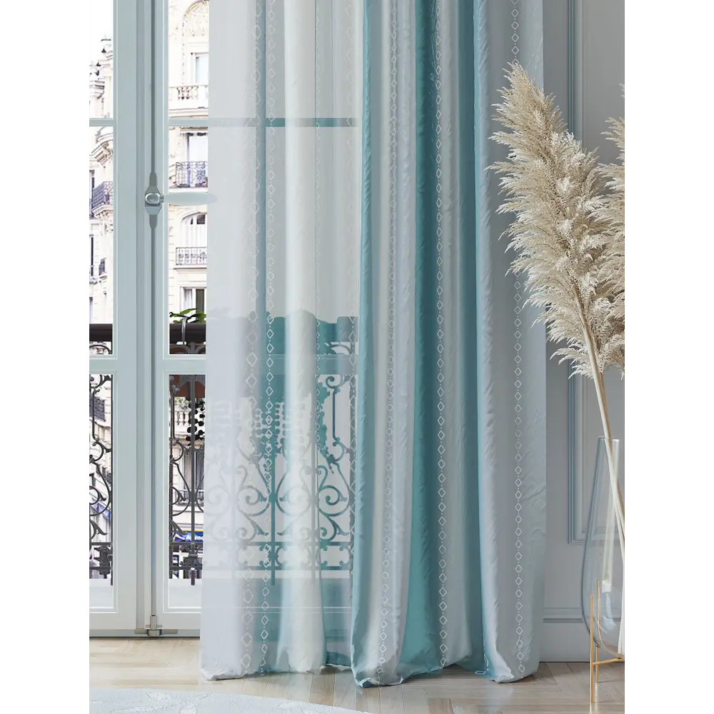 Фото 3 Тюль на ленте At Home Шеренквирс 150x260 см вуаль цвет серебристый/белый/серый AA542044