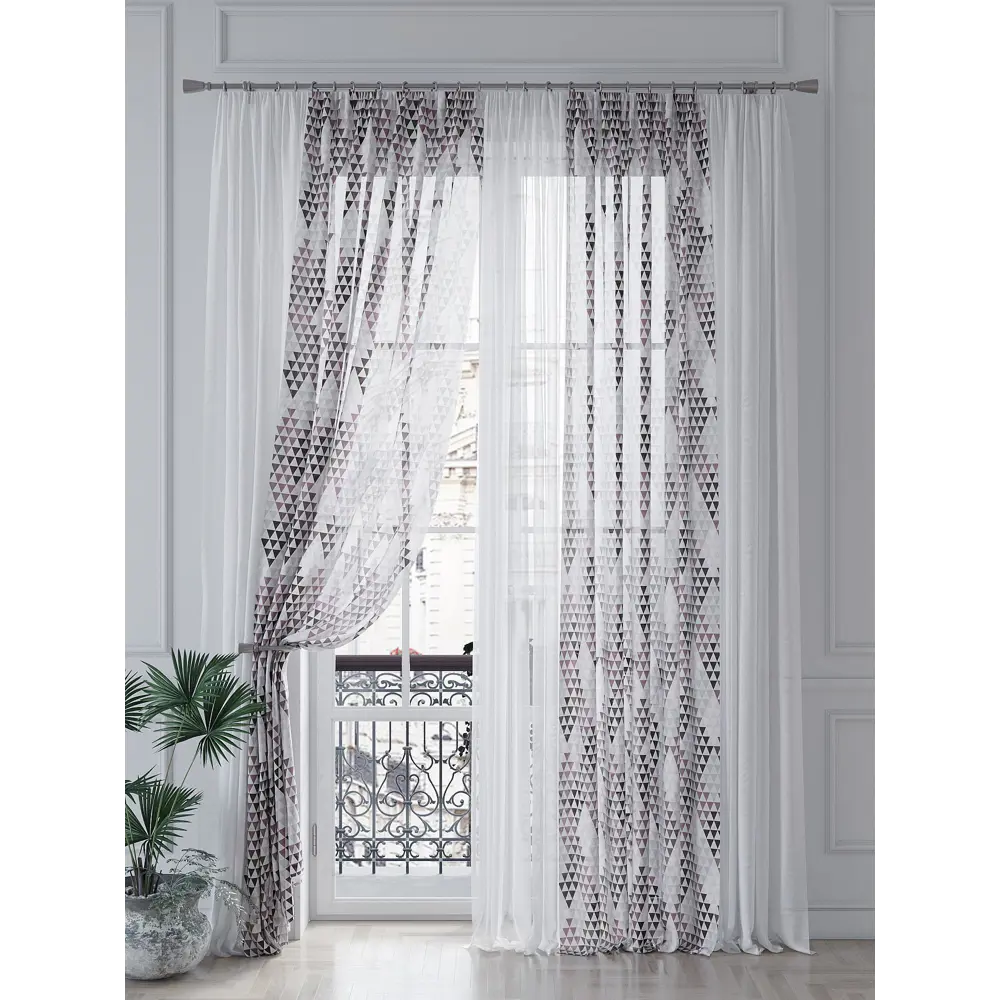 Фото 4 Тюль на ленте At Home Лирогрис 150x260 см вуаль цвет серебристый/серый/черный/фиолетовый AA542166