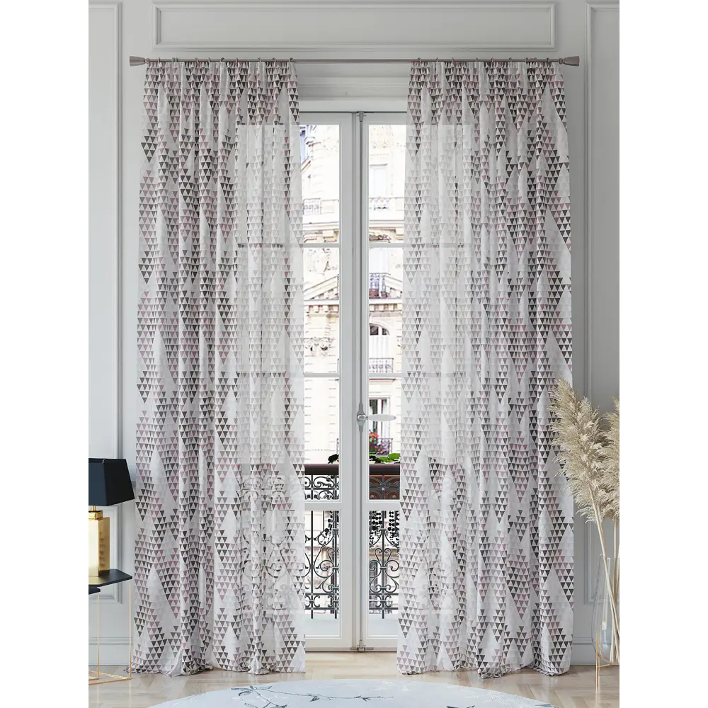 Фото 2 Тюль на ленте At Home Лирогрис 150x260 см вуаль цвет серебристый/серый/черный/фиолетовый AA542166