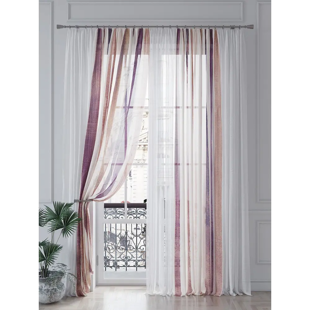 Фото 4 Тюль на ленте At Home Пирнирс 150x260 см вуаль цвет белый/фиолетовый AA542195