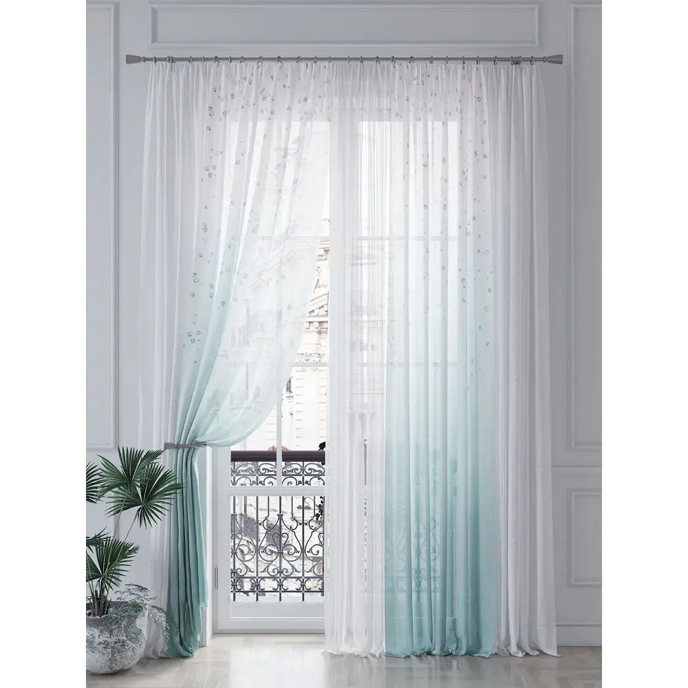 Фото 4 Тюль на ленте At Home Риломкрис 150x260 см вуаль цвет серебристый/белый/серый/бирюзовый AA542130