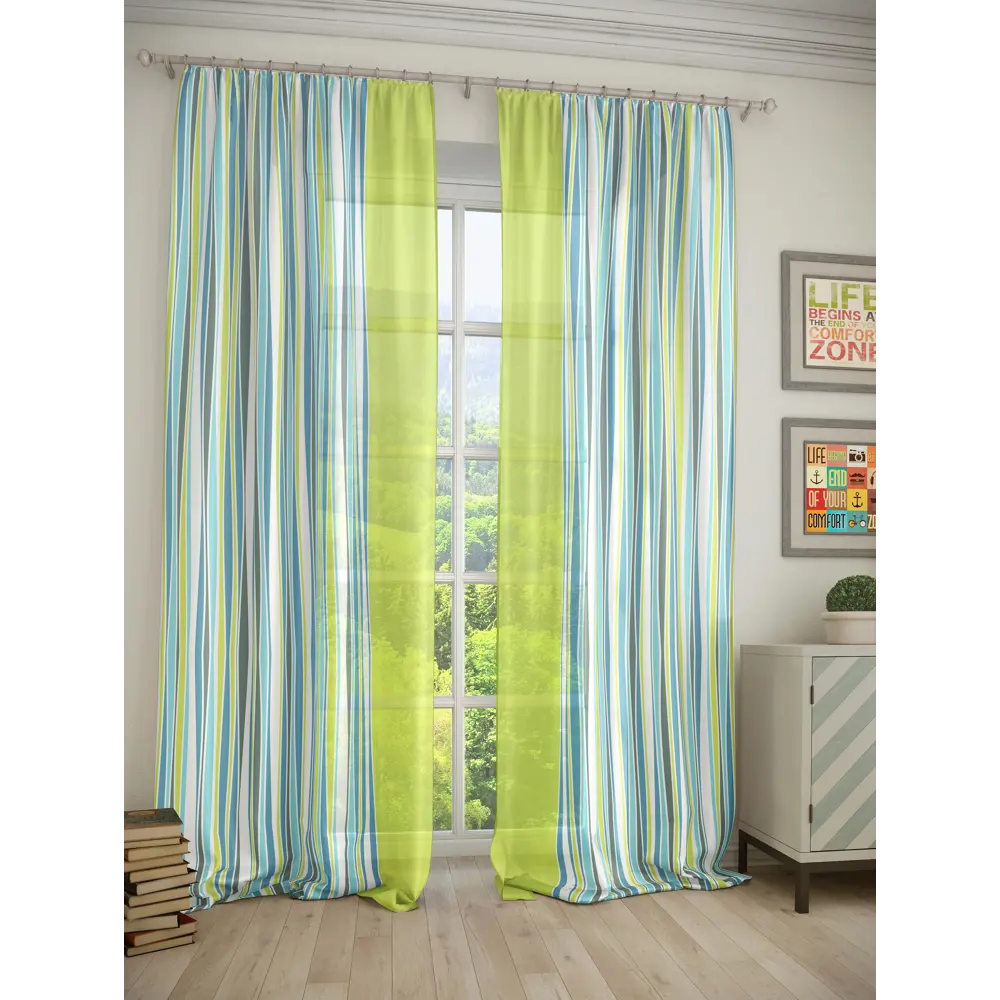 Фото Тюль на ленте At Home Фази 150x280 см вуаль цвет белый/голубой/зеленый AA971086 Фото Тюль на ленте At Home Фази 150x280 см вуаль цвет белый/голубой/зеленый AA971086