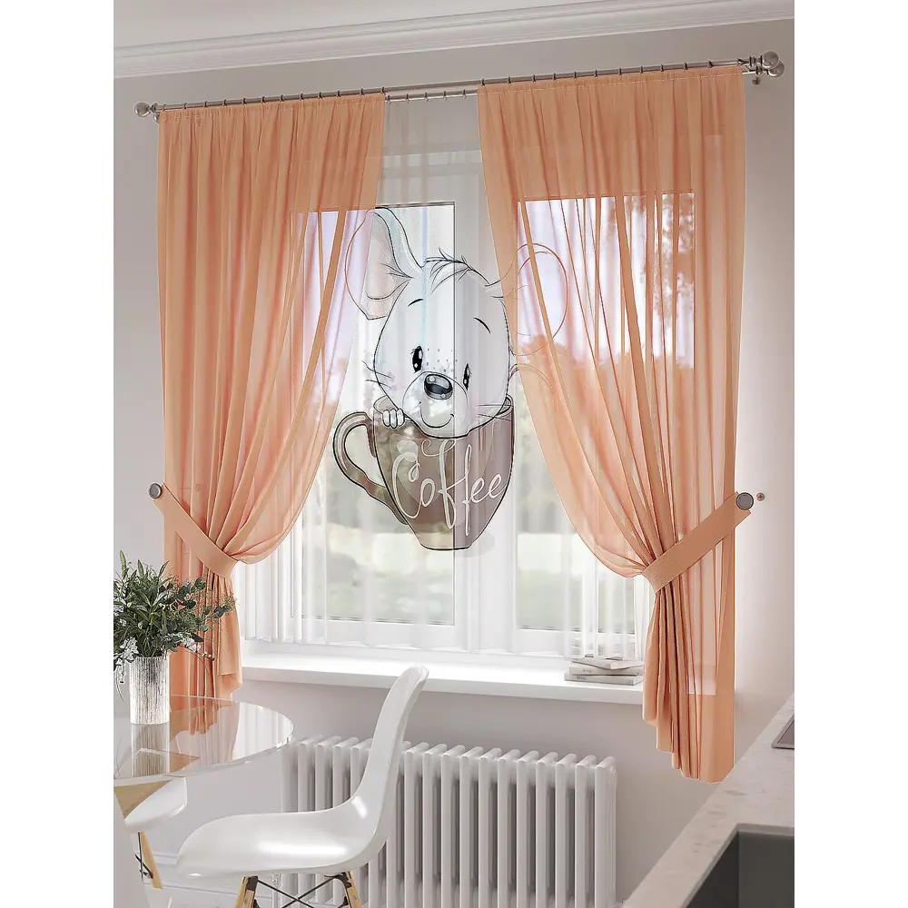 Фото 3 Тюль на ленте At Home Кипиканс 145x180 см вуаль цвет белый/коричневый/черный AA550094