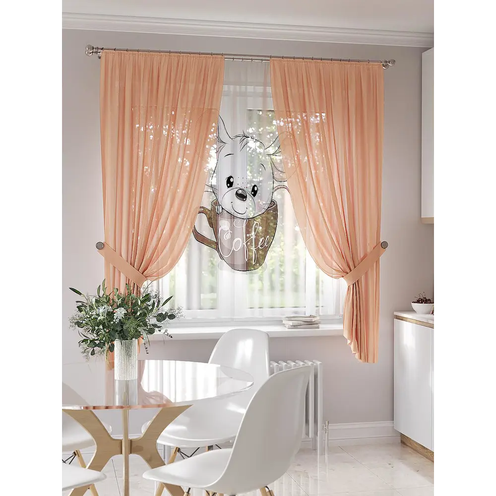 Фото Тюль на ленте At Home Кипиканс 145x180 см вуаль цвет белый/коричневый/черный AA550094