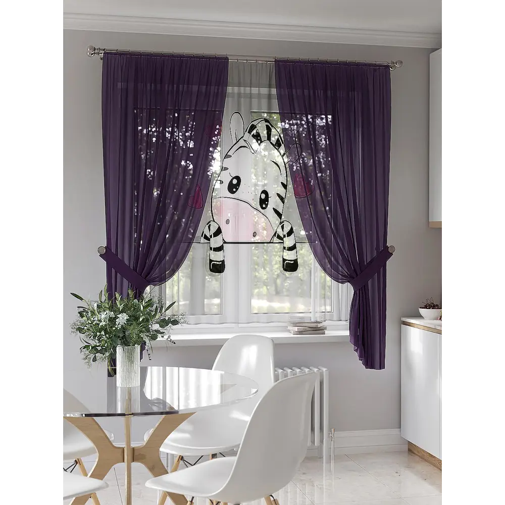 Фото Тюль на ленте At Home Ромикерс 145x180 см вуаль цвет белый/серый/черный/фиолетовый AA550201 Фото Тюль на ленте At Home Ромикерс 145x180 см вуаль цвет белый/серый/черный/фиолетовый AA550201