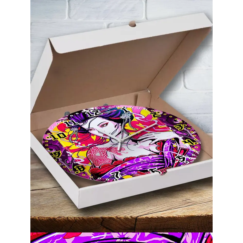 Фото Настенные часы круглые 27 см Бруталити девушка гейша - 1032 цвет черный