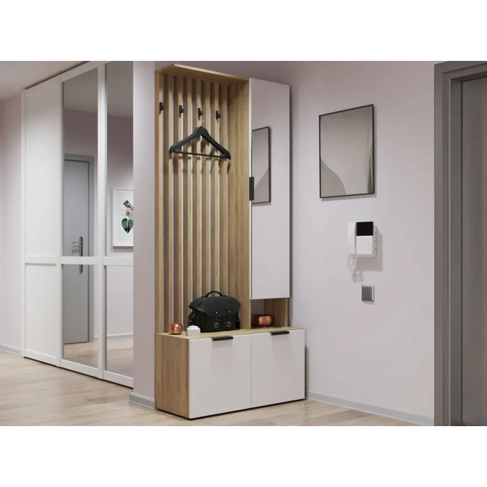 Фото Комплект мебели для прихожей Правила мебели 164973 цвет дуб крафт золотой/белое дерево Фото Комплект мебели для прихожей Правила мебели 164973 цвет дуб крафт золотой/белое дерево