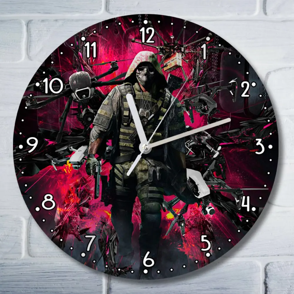 Фото Настенные часы круглые 27 см Бруталити игры Ghost Recon Breakpoint - 3511 цвет черный