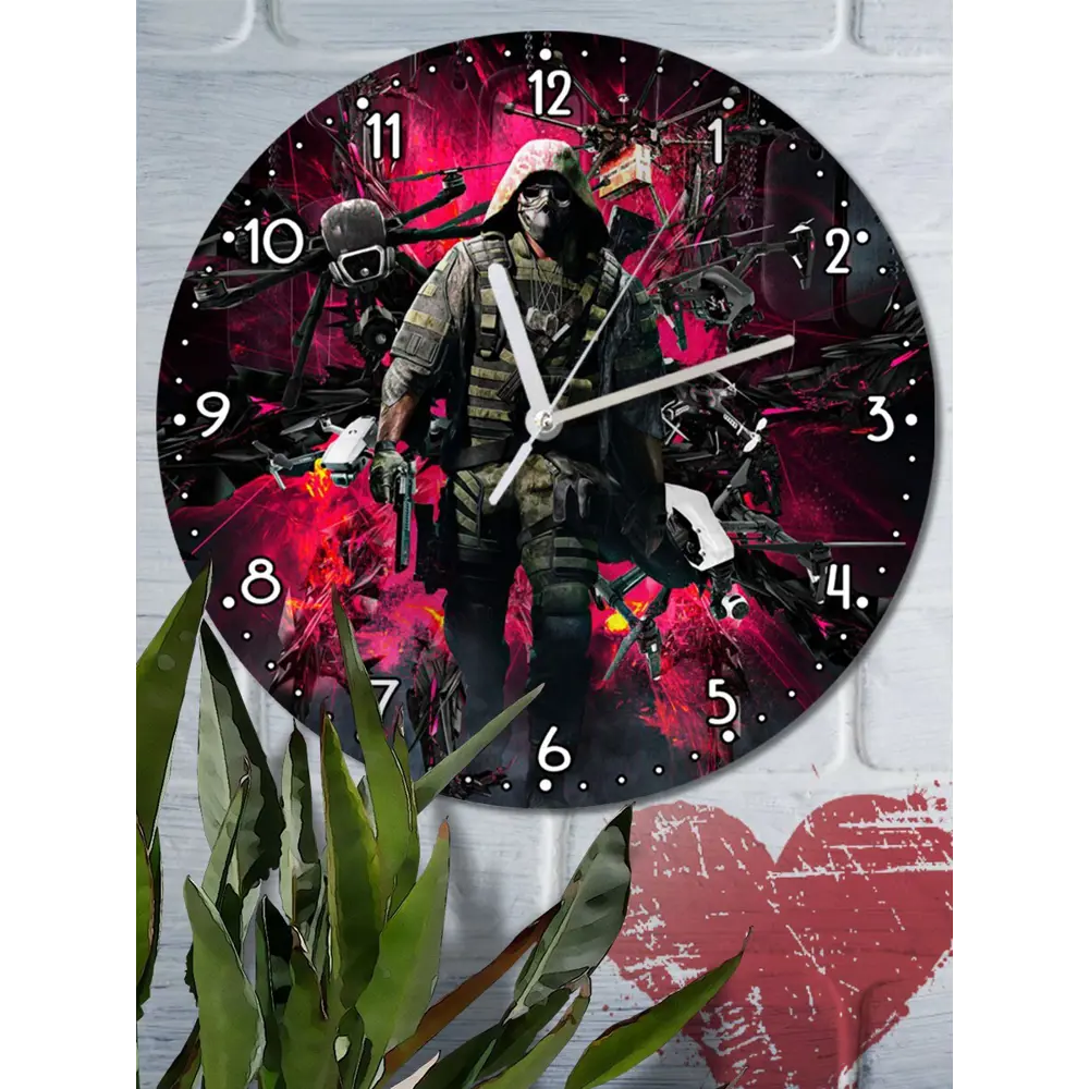 Фото 6 Настенные часы круглые 27 см Бруталити игры Ghost Recon Breakpoint - 3511 цвет черный