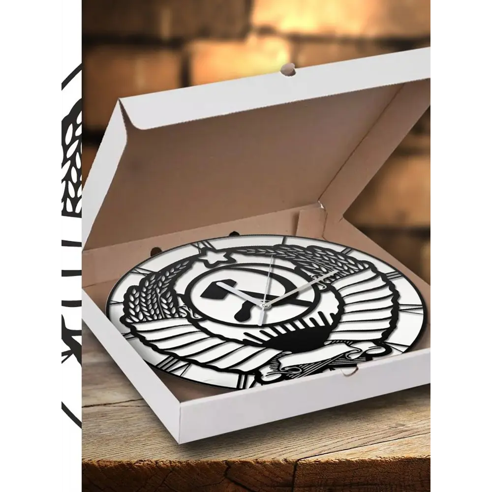 Фото 4 Настенные часы круглые 31 см Бруталити герб советского союза - 2351 цвет черный