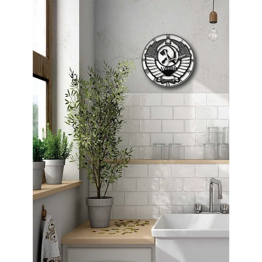 Фото 6 Настенные часы круглые 31 см Бруталити герб советского союза - 2351 цвет черный