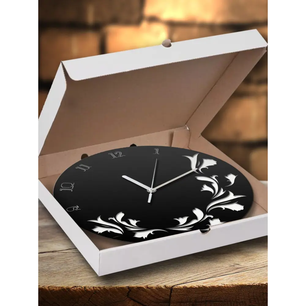 Фото 3 Настенные часы круглые 31 см Бруталити цветы листья орнамент узор - 803 цвет черный Фото 3 Настенные часы круглые 31 см Бруталити цветы листья орнамент узор - 803 цвет черный