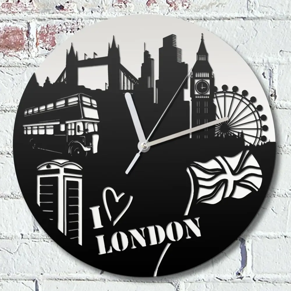 Фото Настенные часы круглые 31 см Бруталити города лондон - 262 цвет черный
