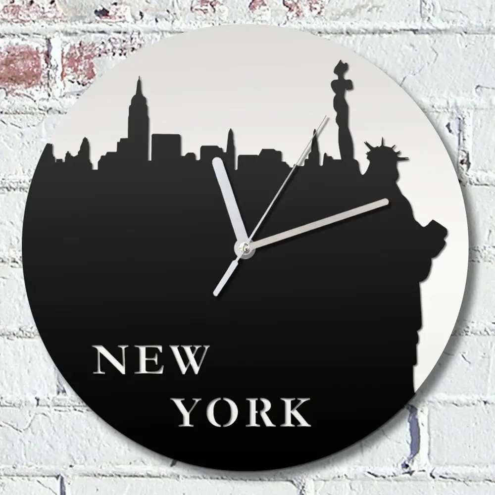Фото Настенные часы круглые 31 см Бруталити города нью йорк - 257 цвет черный