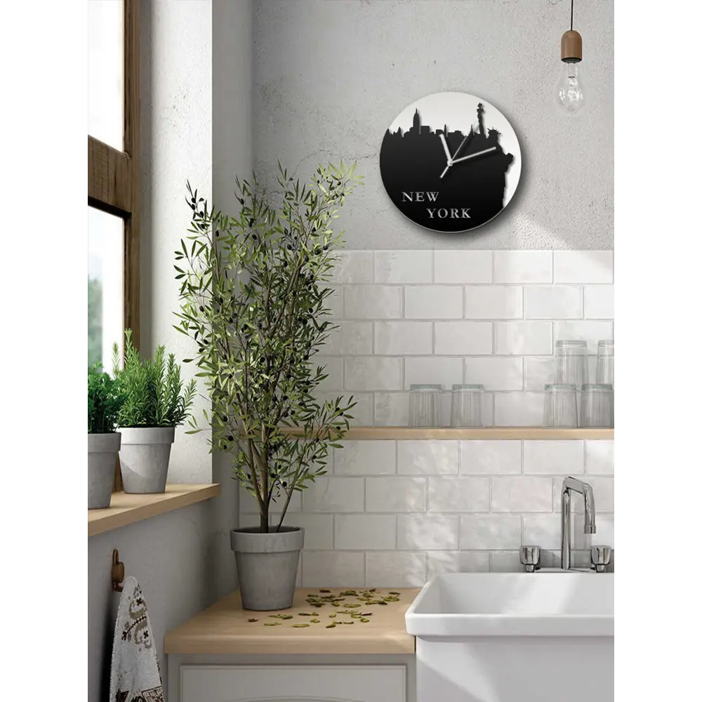 Фото 5 Настенные часы круглые 31 см Бруталити города нью йорк - 257 цвет черный