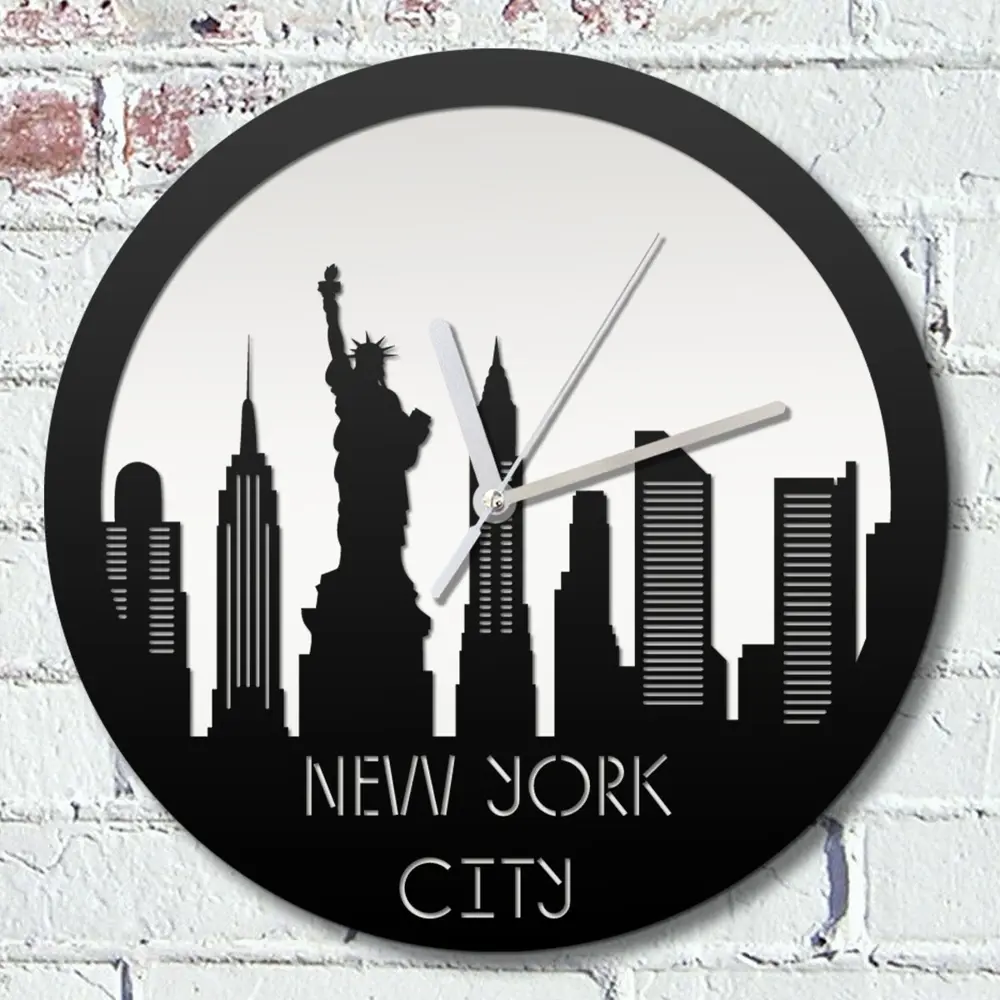 Фото Настенные часы круглые 31 см Бруталити города нью йорк - 379 цвет черный