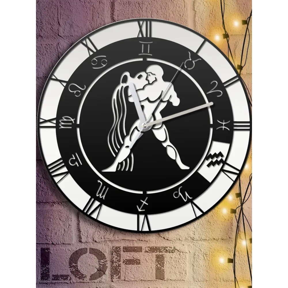 Фото 6 Настенные часы круглые 31 см Бруталити гороскоп знаки зодиака астрология водолей - 639 цвет черный