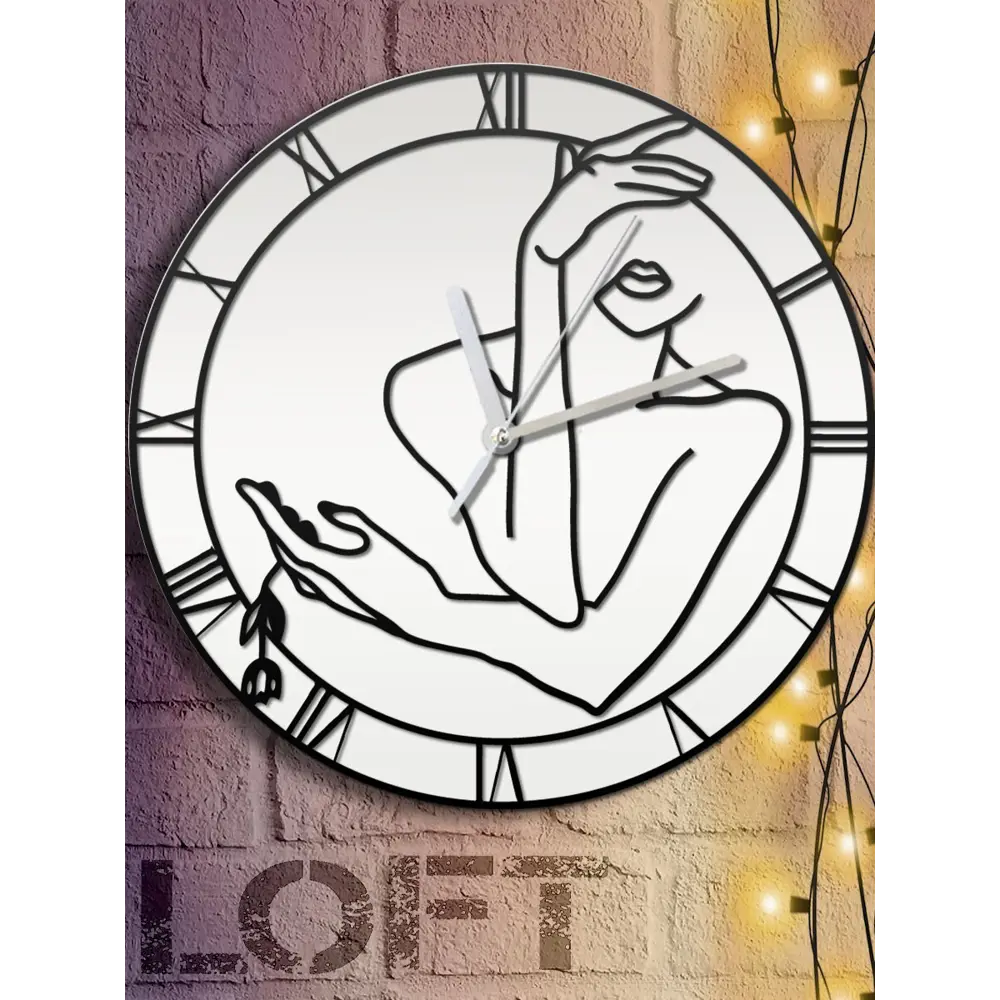 Фото 5 Настенные часы круглые 31 см Бруталити девушка роза - 599 цвет черный