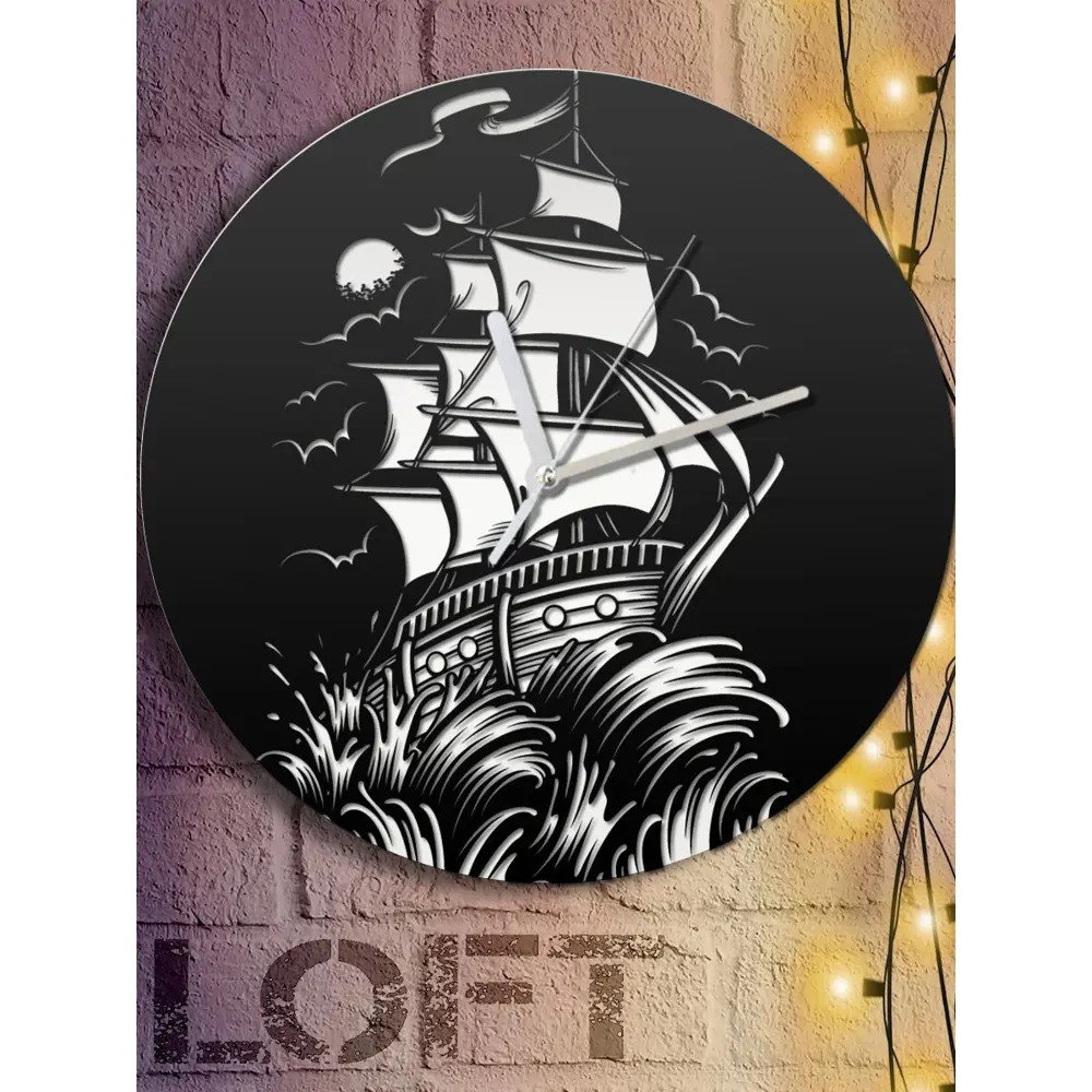 Фото 6 Настенные часы круглые 31 см Бруталити море корабль - 366 цвет черный