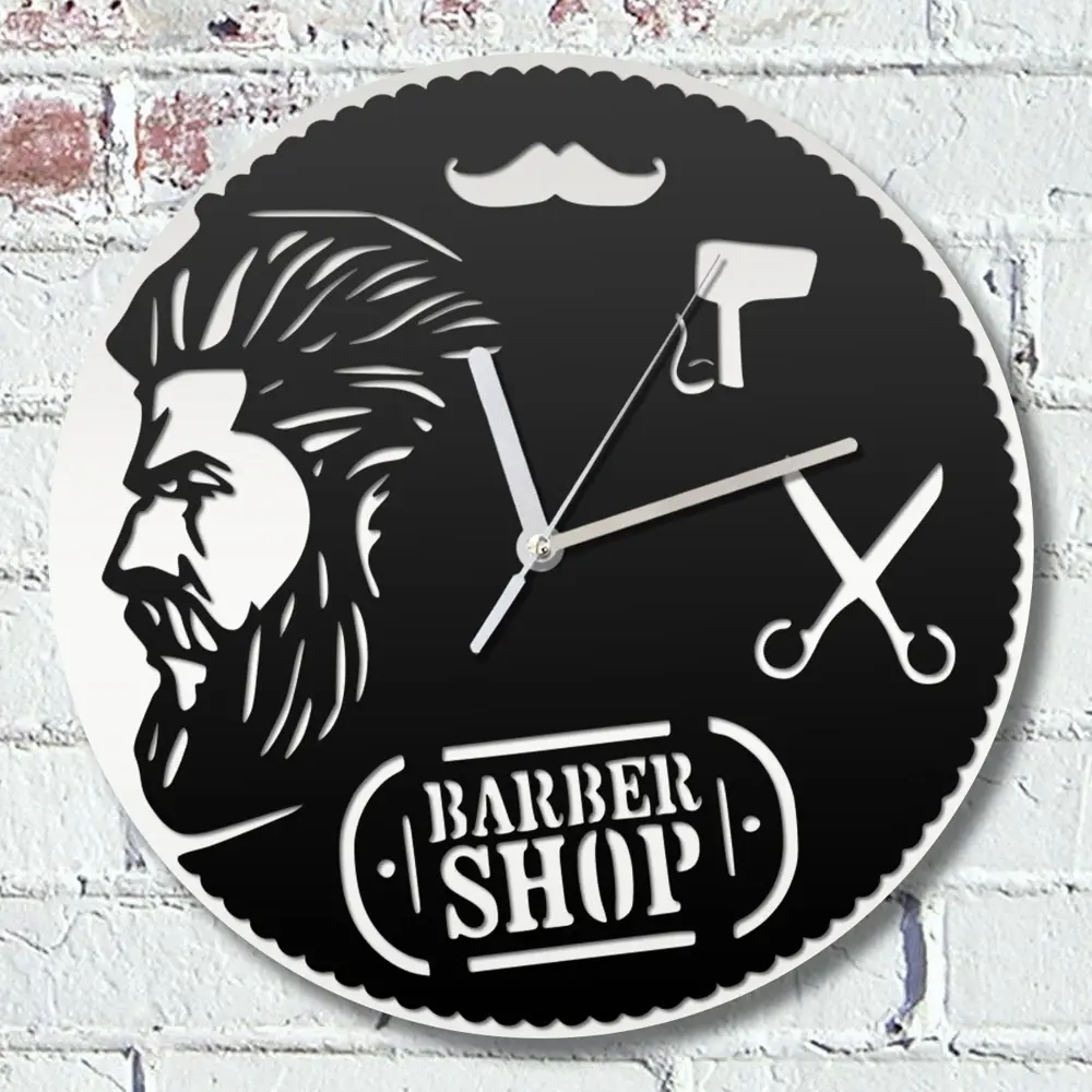 Фото Настенные часы круглые 31 см Бруталити парикмахерская - 109 цвет черный