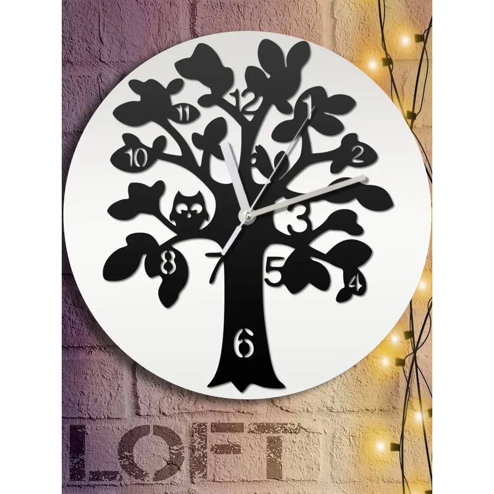 Фото 6 Настенные часы круглые 31 см Бруталити растения дерево - 273 цвет черный