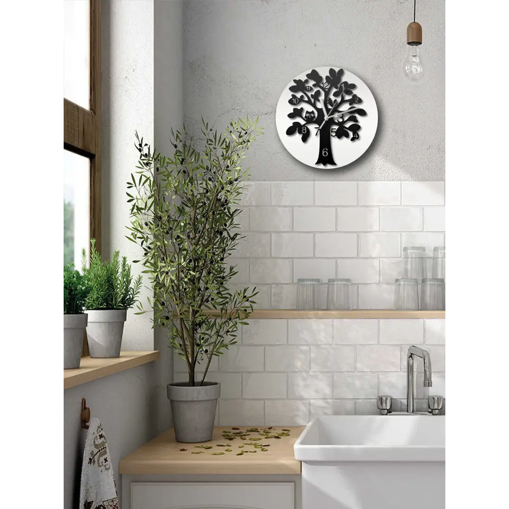 Фото 5 Настенные часы круглые 31 см Бруталити растения дерево - 273 цвет черный