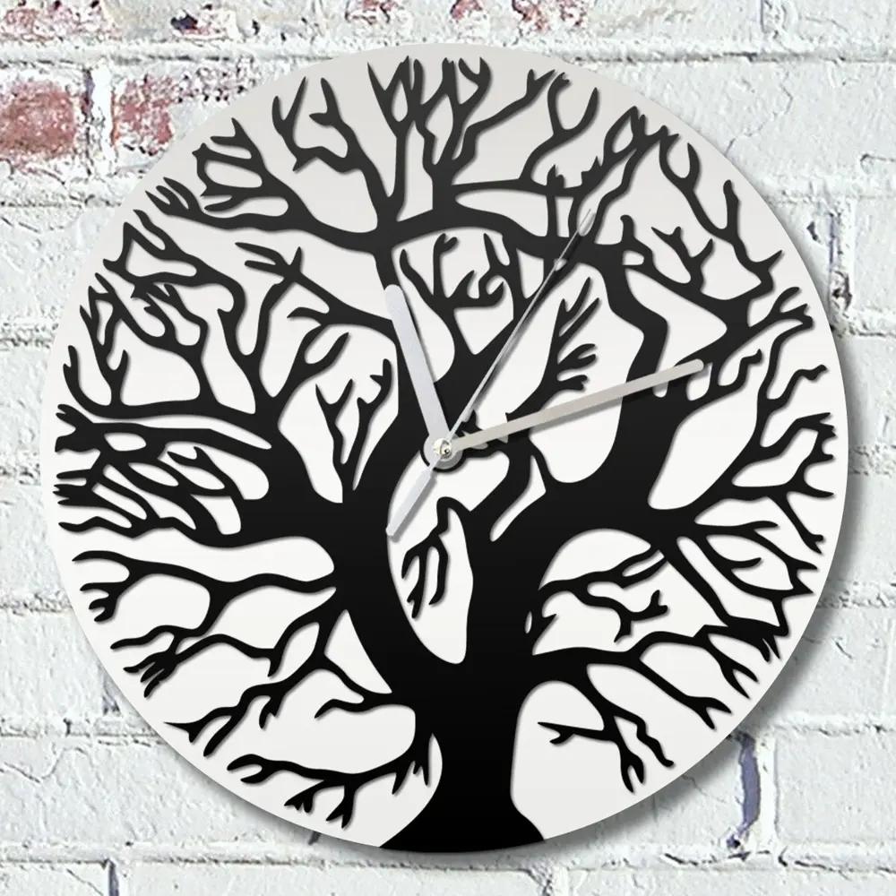 Фото Настенные часы круглые 31 см Бруталити растения дерево - 269 цвет черный