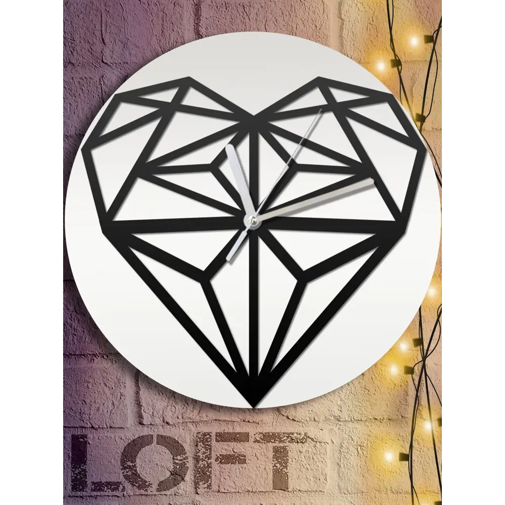 Фото 6 Настенные часы круглые 31 см Бруталити Сердце low-poly - 236 цвет черный