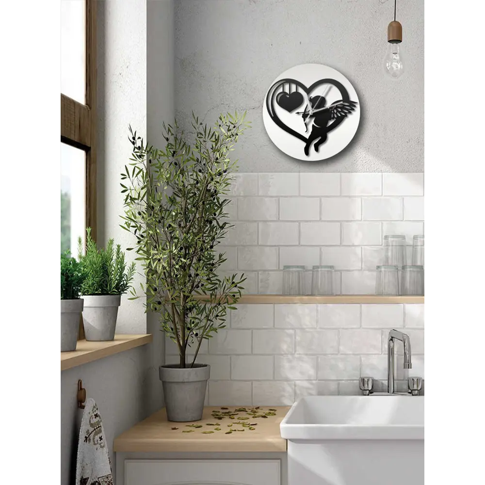Фото 5 Настенные часы круглые 31 см Бруталити сердечко ангел купидон - 389 цвет черный