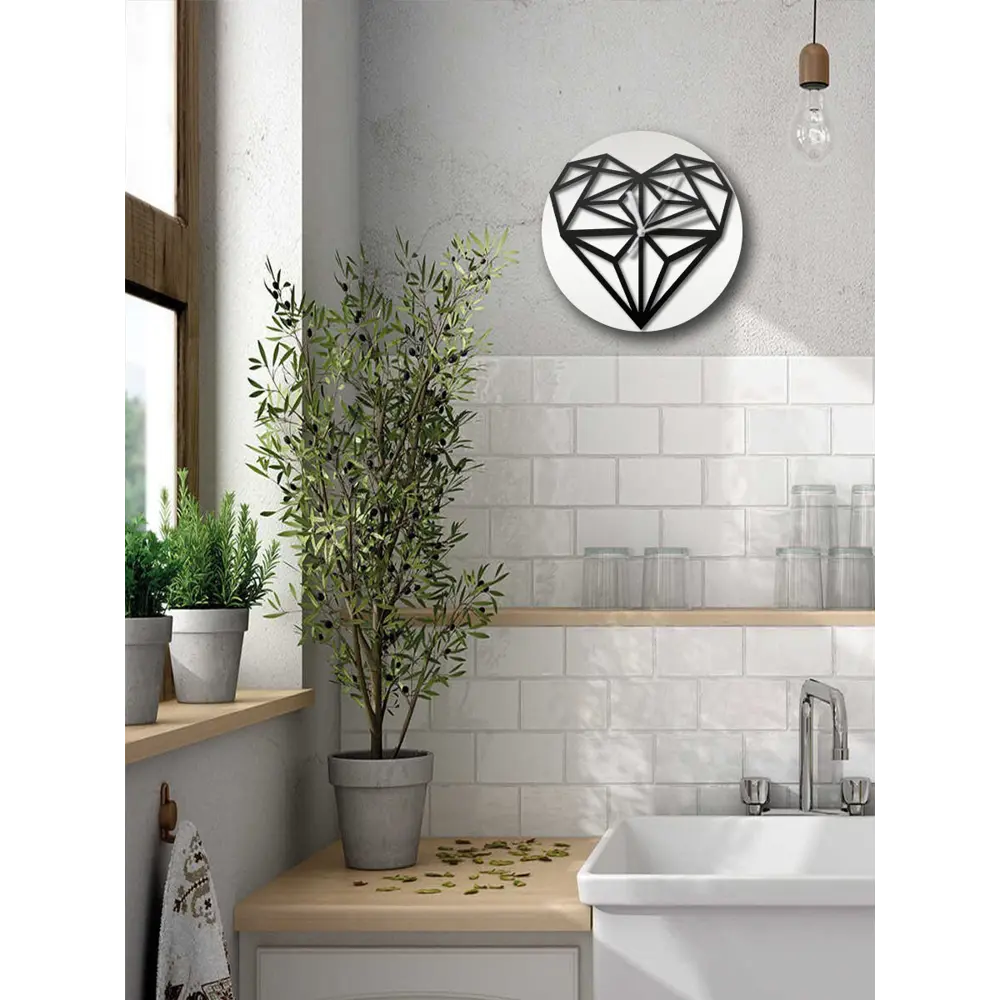 Фото 5 Настенные часы круглые 31 см Бруталити Сердце low-poly - 236 цвет черный