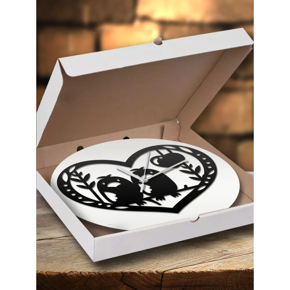 Фото 3 Настенные часы круглые 31 см Бруталити сердечко птицы любовь - 391 цвет черный