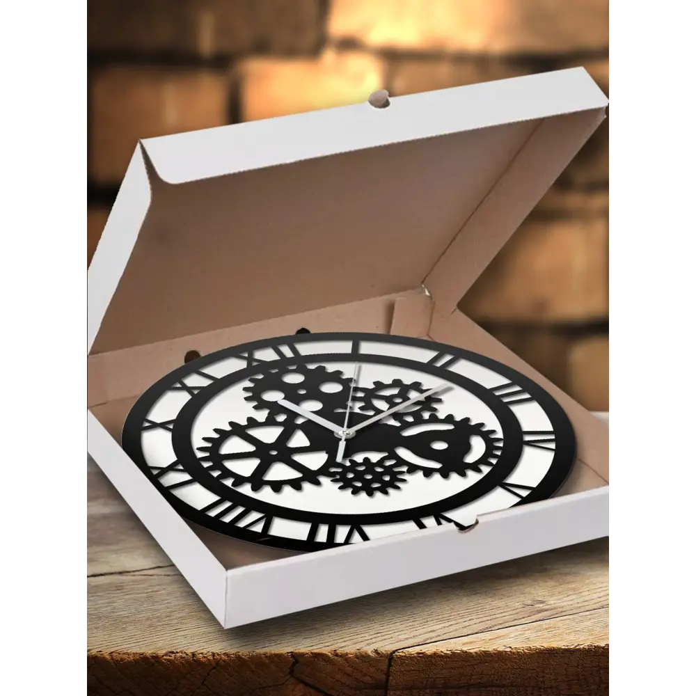 Фото 3 Настенные часы круглые 31 см Бруталити Шестеренки - 169 цвет черный