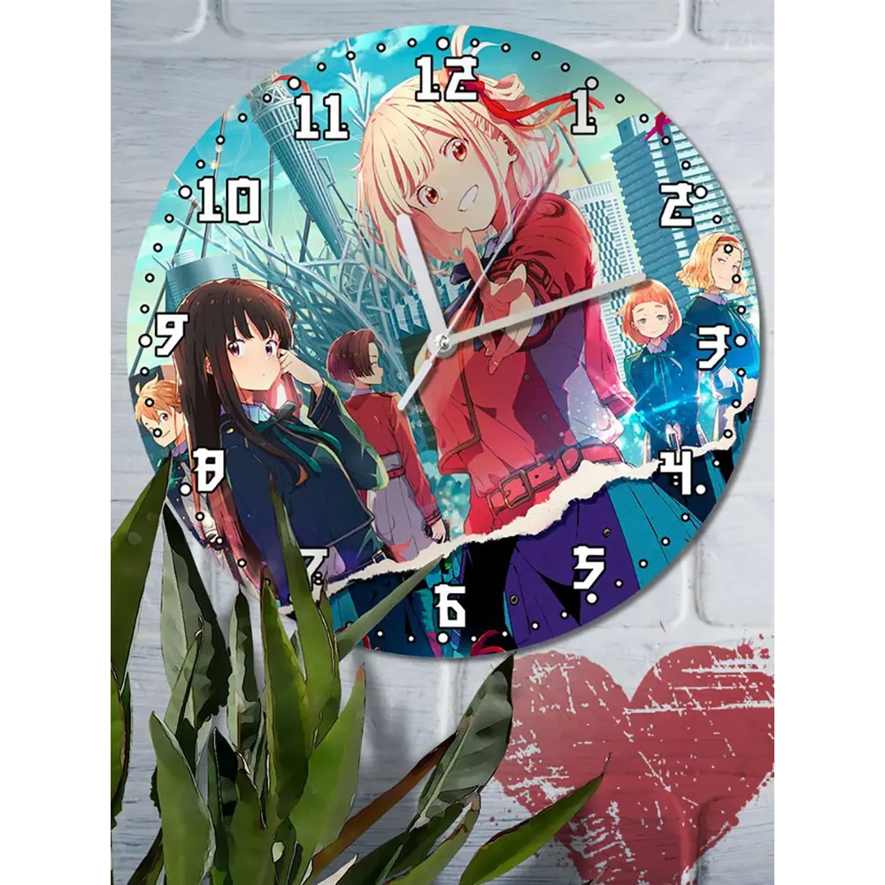 Фото 6 Настенные часы круглые 27 см Бруталити аниме Lycoris Recoil - 3513 цвет черный