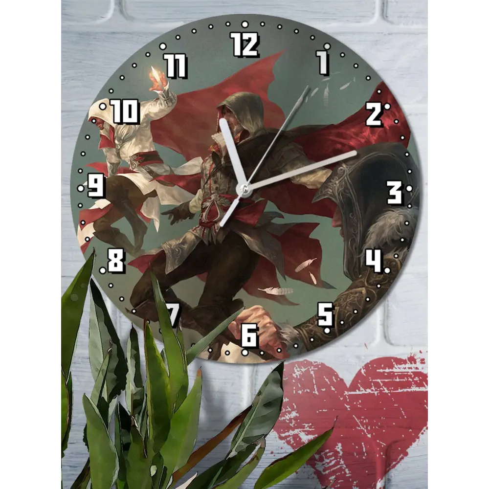 Фото 2 Настенные часы круглые 27 см Бруталити Игры Assassin's Creed Эцио Аудиторе Коллекция - 2310 цвет черный