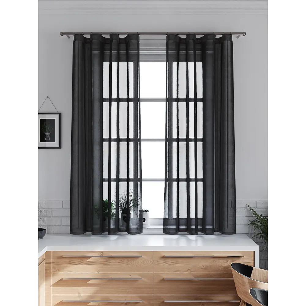 Фото 3 Тюль на ленте At Home Юнис 145x160 см вуаль цвет черный AA124217 Фото 3 Тюль на ленте At Home Юнис 145x160 см вуаль цвет черный AA124217