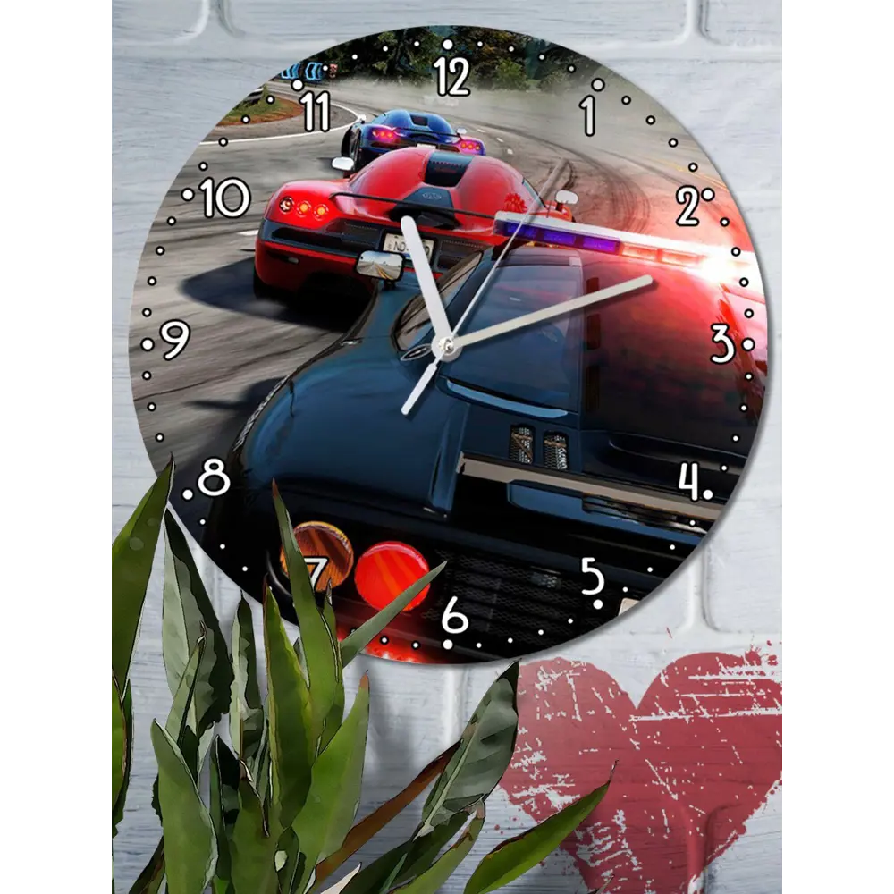 Фото 2 Настенные часы круглые 27 см Бруталити игры Need For Speed Hot Pursuit - 3473 цвет черный