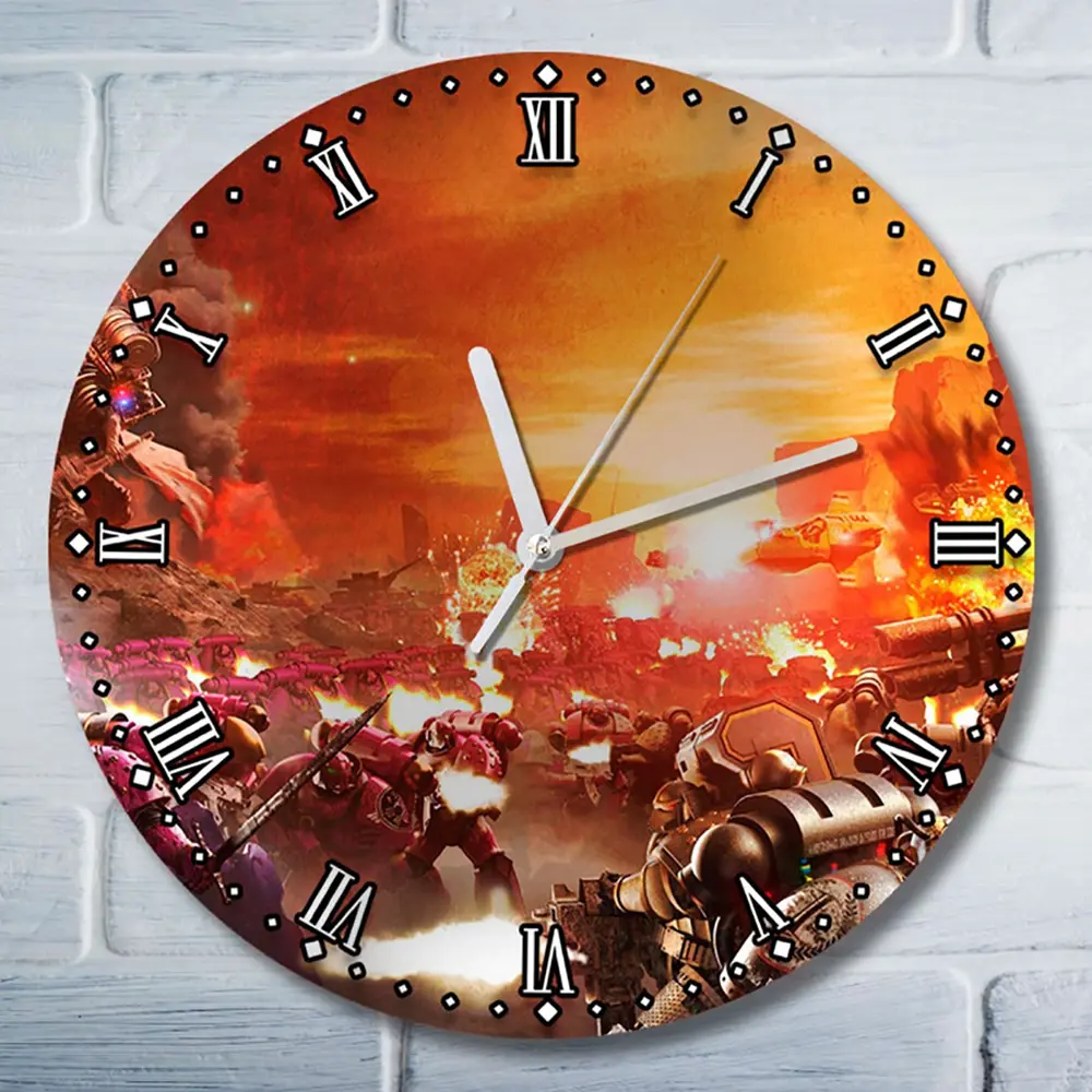 Фото Настенные часы круглые 27 см Бруталити игры Warhammer Battle March 4761 цвет черный