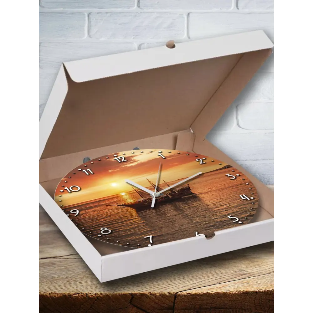 Фото Настенные часы круглые 27 см Бруталити пейзаж - 2139 цвет черный