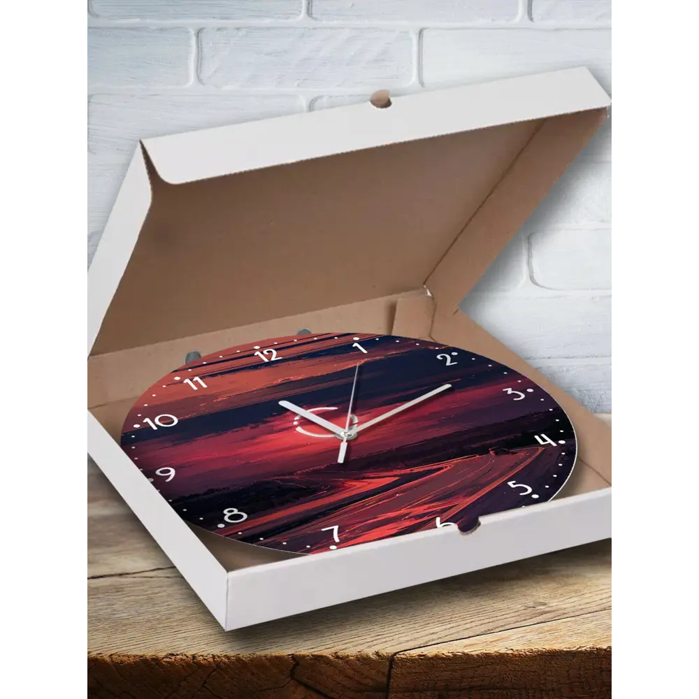 Фото Настенные часы круглые 27 см Бруталити пейзаж закат дорога - 3145 цвет черный Фото Настенные часы круглые 27 см Бруталити пейзаж закат дорога - 3145 цвет черный