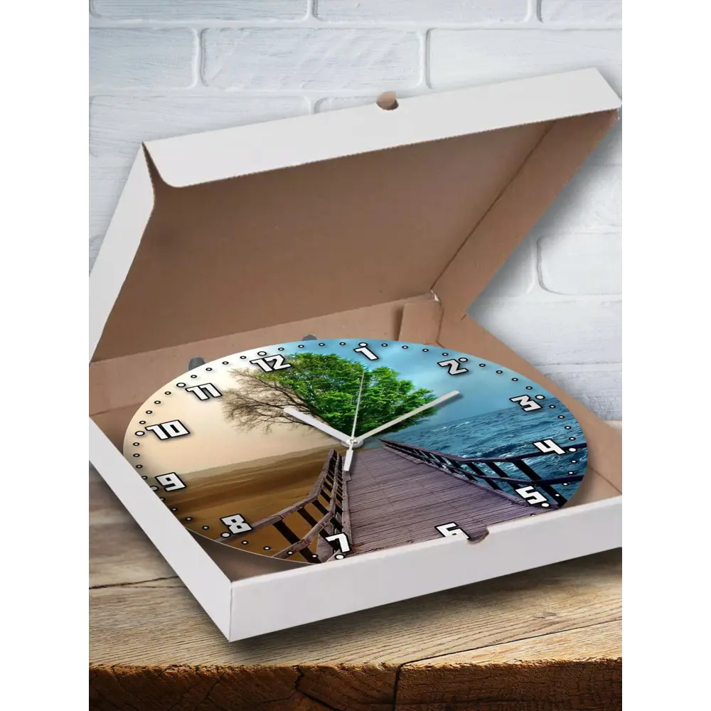 Фото 2 Настенные часы круглые 27 см Бруталити пейзаж - 81 цвет черный