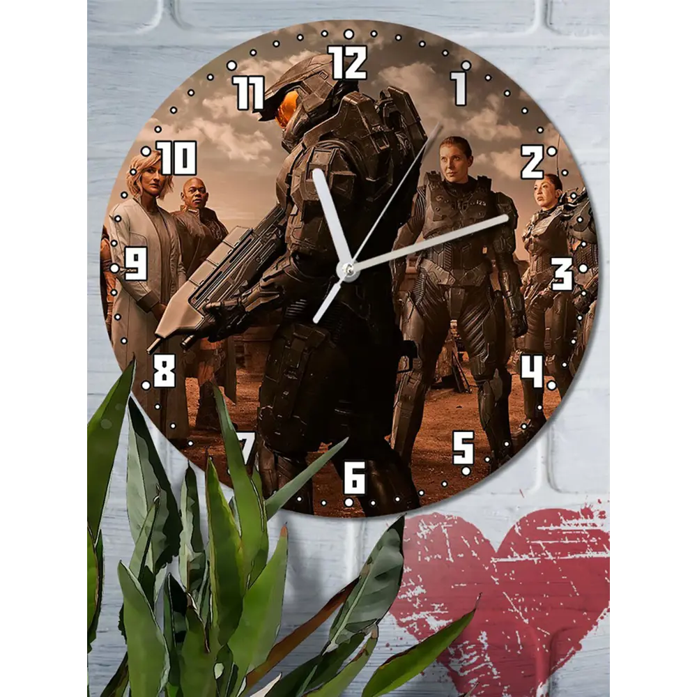 Фото 6 Настенные часы круглые 27 см Бруталити сериалы Halo - 3959 цвет черный