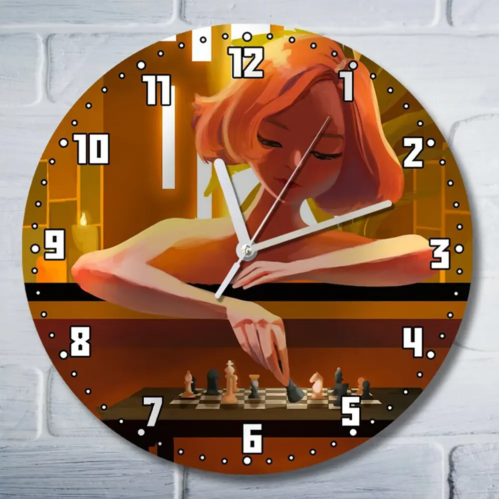 Фото Настенные часы круглые 27 см Бруталити сериалы The Queen's Gambit - 3937 цвет черный