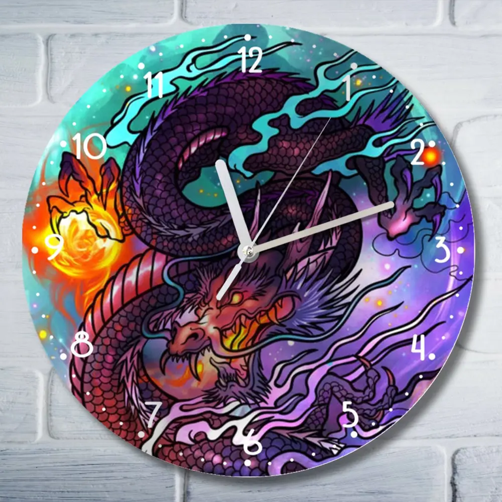 Фото Настенные часы круглые 27 см Бруталити фэнтези дракон - 3113 цвет черный