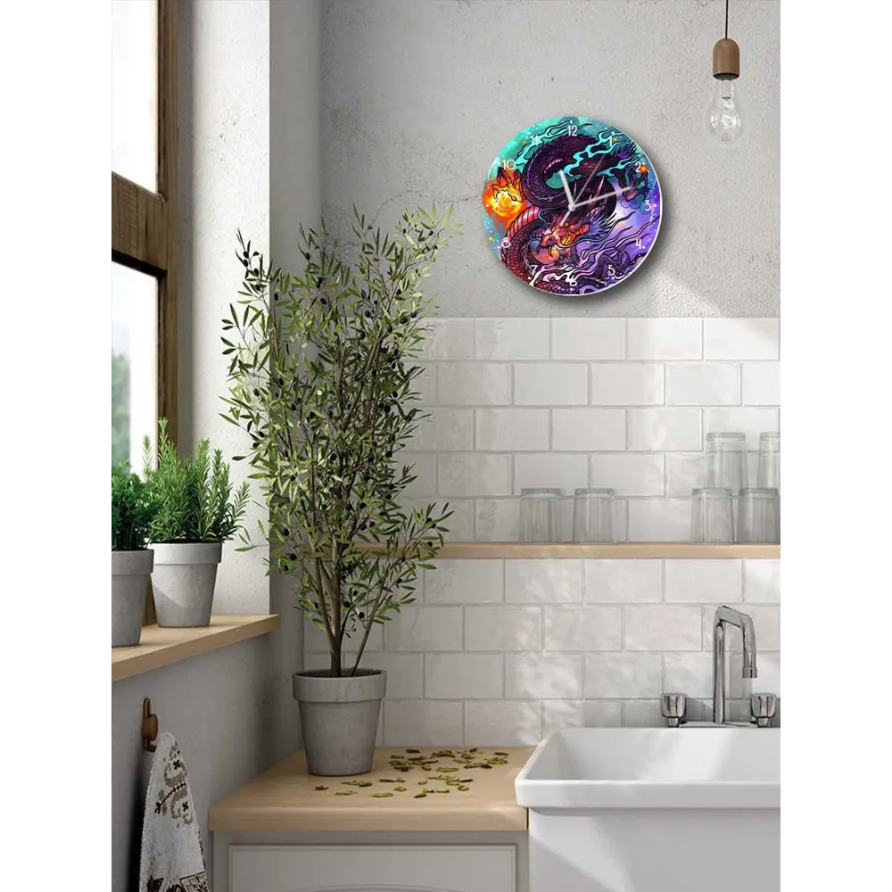 Фото 2 Настенные часы круглые 27 см Бруталити фэнтези дракон - 3113 цвет черный