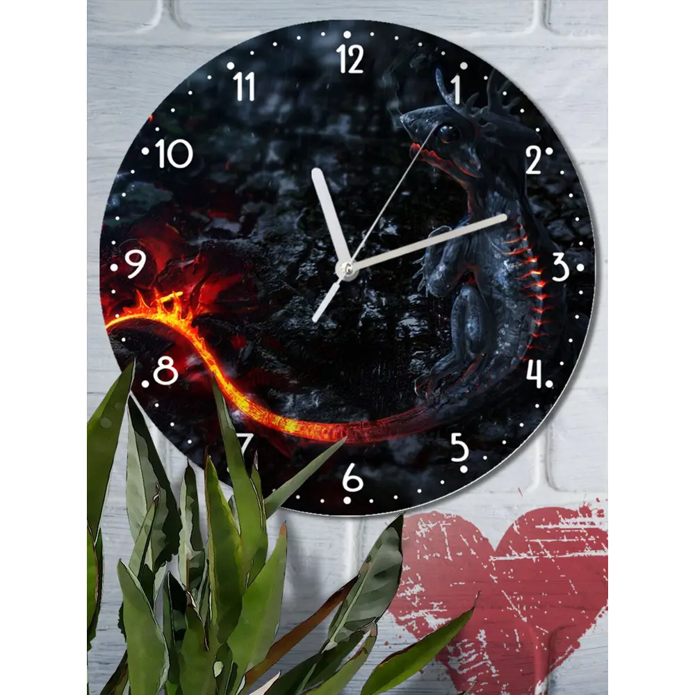 Фото 2 Настенные часы круглые 27 см Бруталити фэнтези дракон - 3139 цвет черный