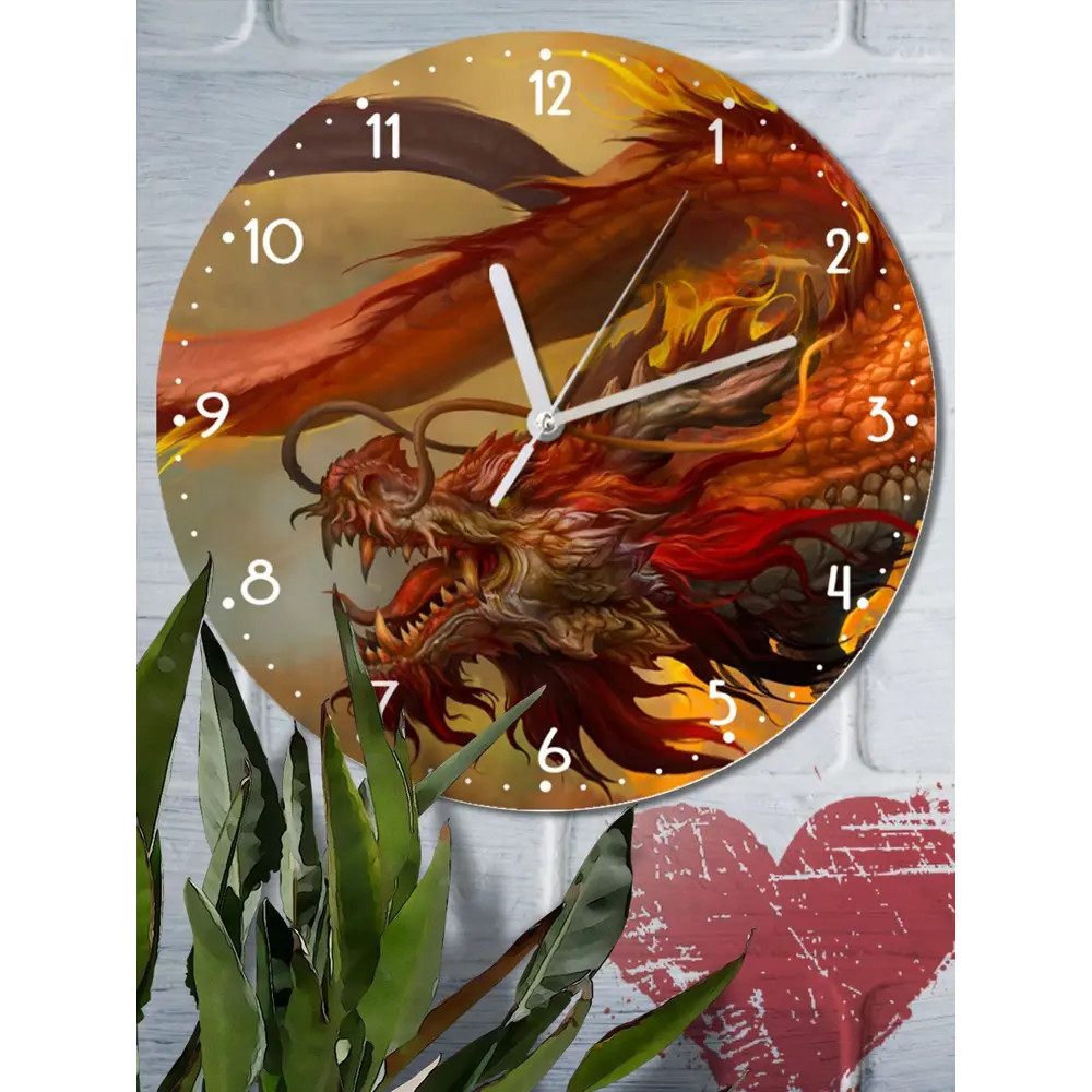 Фото Настенные часы круглые 27 см Бруталити фэнтези дракон - 3157 цвет черный