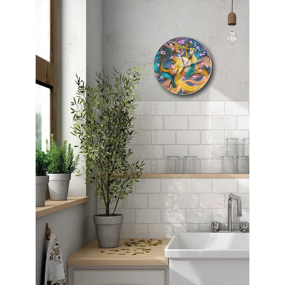 Фото Настенные часы круглые 27 см Бруталити фэнтези дракон знаки зодиака - 3129 цвет черный