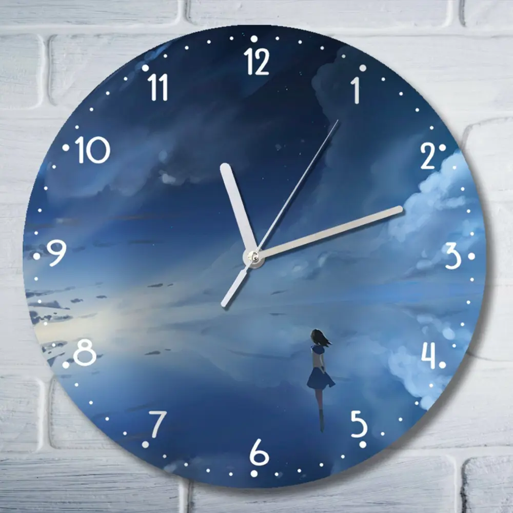 Фото Настенные часы круглые 27 см Бруталити фэнтези пейзаж небо аниме девушка - 3020 цвет черный
