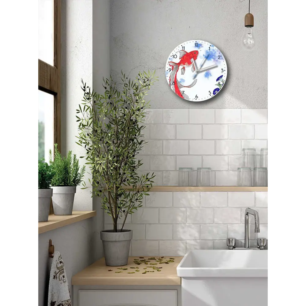 Фото 2 Настенные часы круглые 27 см Бруталити фэнтези рыба море - 3189 цвет черный